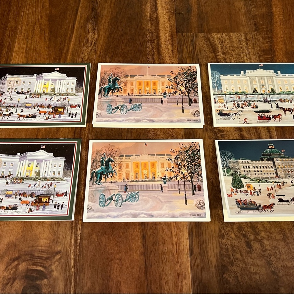 Washington DC Carol Dyer John Bryans Vintage Christmas Cards Folk Art Lot Of 6